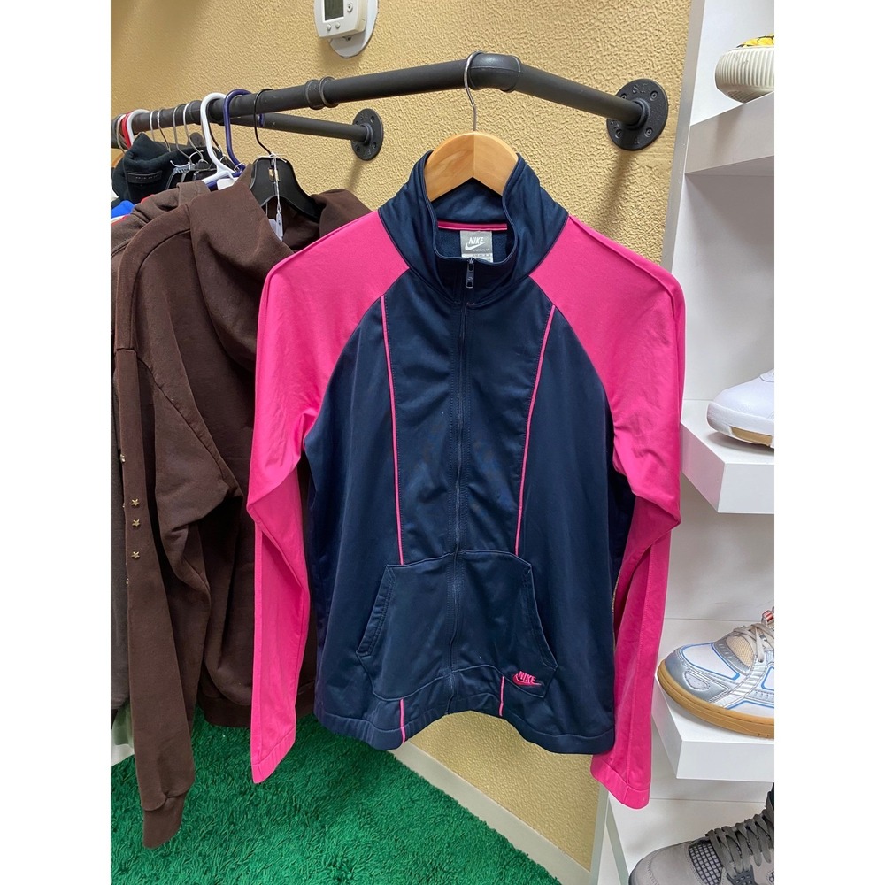 Nike Sportswear Full Zip Track‎ Jacket Girls Large 12-14 Navy Blue Pink Raglan